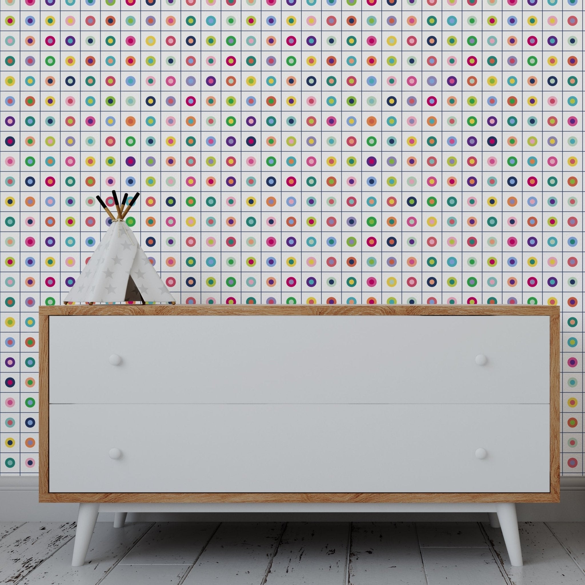 Pop Art Button Wallpaper for a Retro Modern Feel
