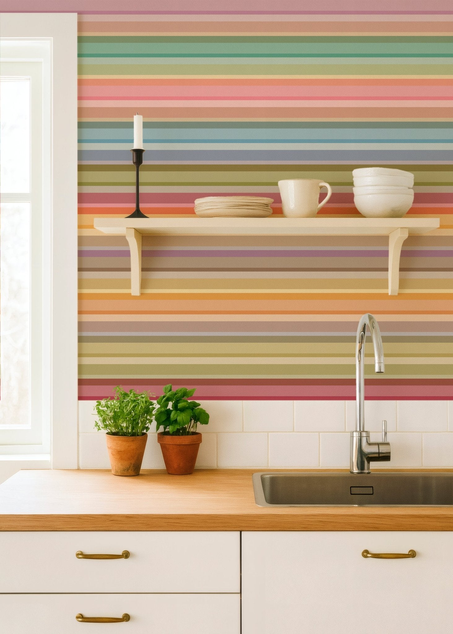 Painted Desert Stripe | Soft Pastel Horizontal Stripe Wallpaper | Boho Southwest Bedroom | Modern Colorful Home Decor | Peel and Stick or Paste | USA Made