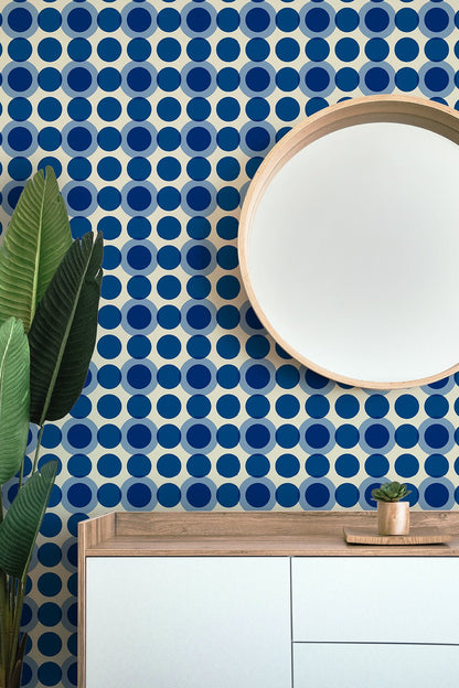 Blueberry Retro Wallpaper - Mid-Century Modern Blue Dot Pattern