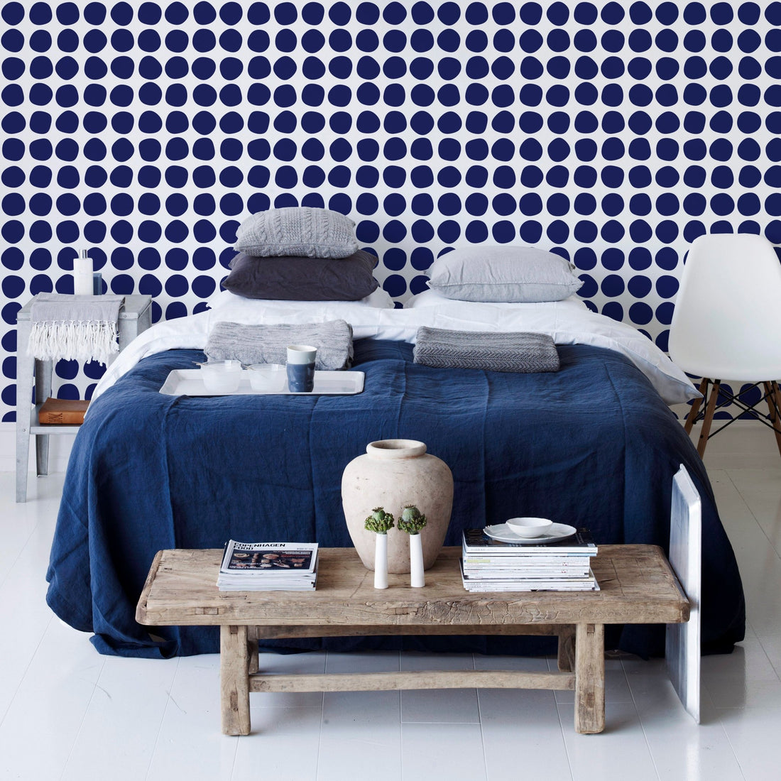 Abstract Dot Modern Wallpaper in Blue Black or Gray - Wallpaper | Victoria Bright Home - Colorful Modern Wallpaper For Your Home - - abstract,bedroom,black,black and white,blue,dining,dots,Gray,kitchen,modern,office