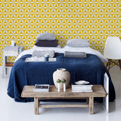 Moroccan Tile Modern Origami Wallpaper Peel and Stick Removeable or Non Pasted - Wallpaper | Victoria Bright Home - Colorful Modern Wallpaper For Your Home - - black,black and white,blue,dining,green,kitchen,living,modern,office,orange,traditional,yellow