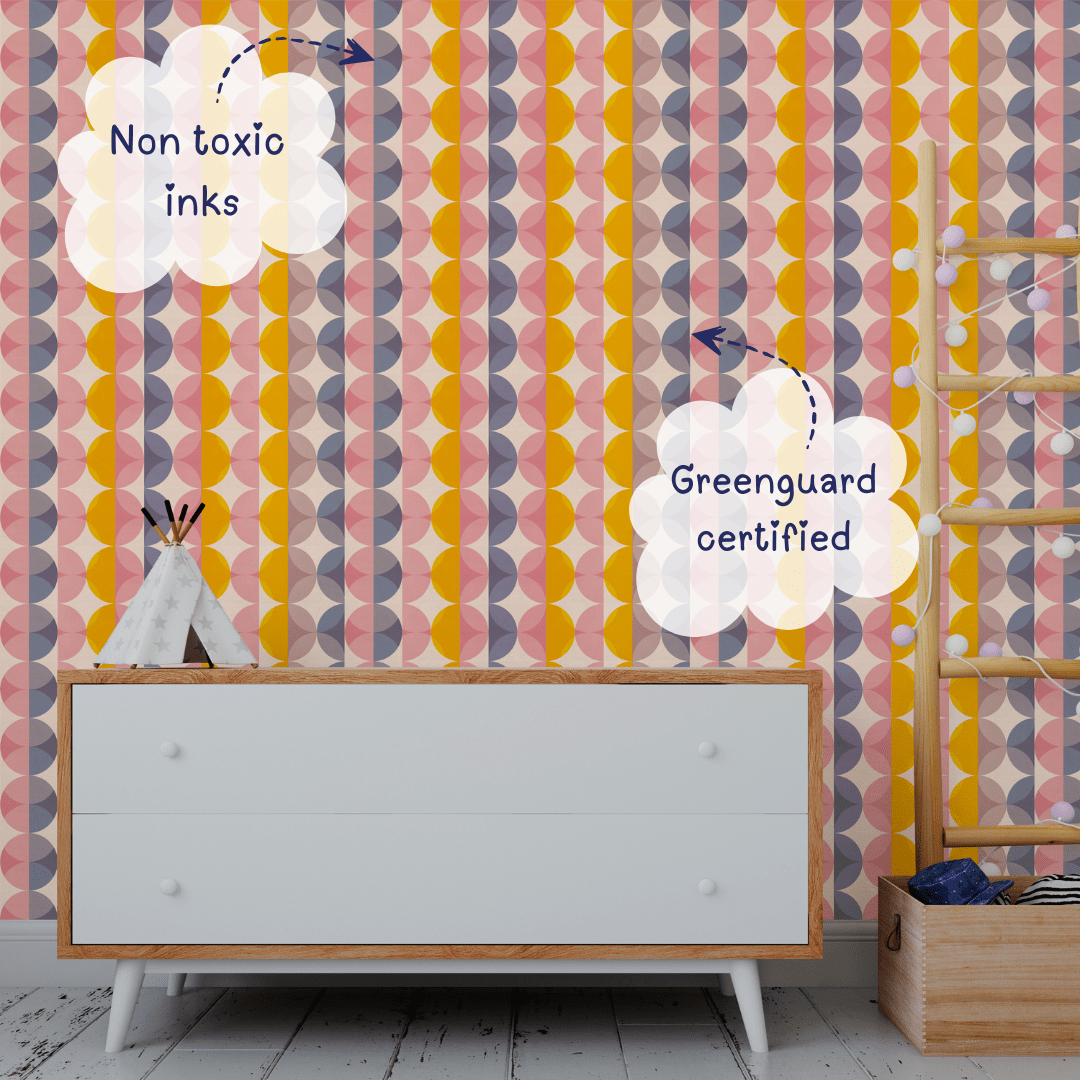Pink Orange Retro Modern Nursery Wallpaper | Kids Room Wall Decor | Mid-Century Children&