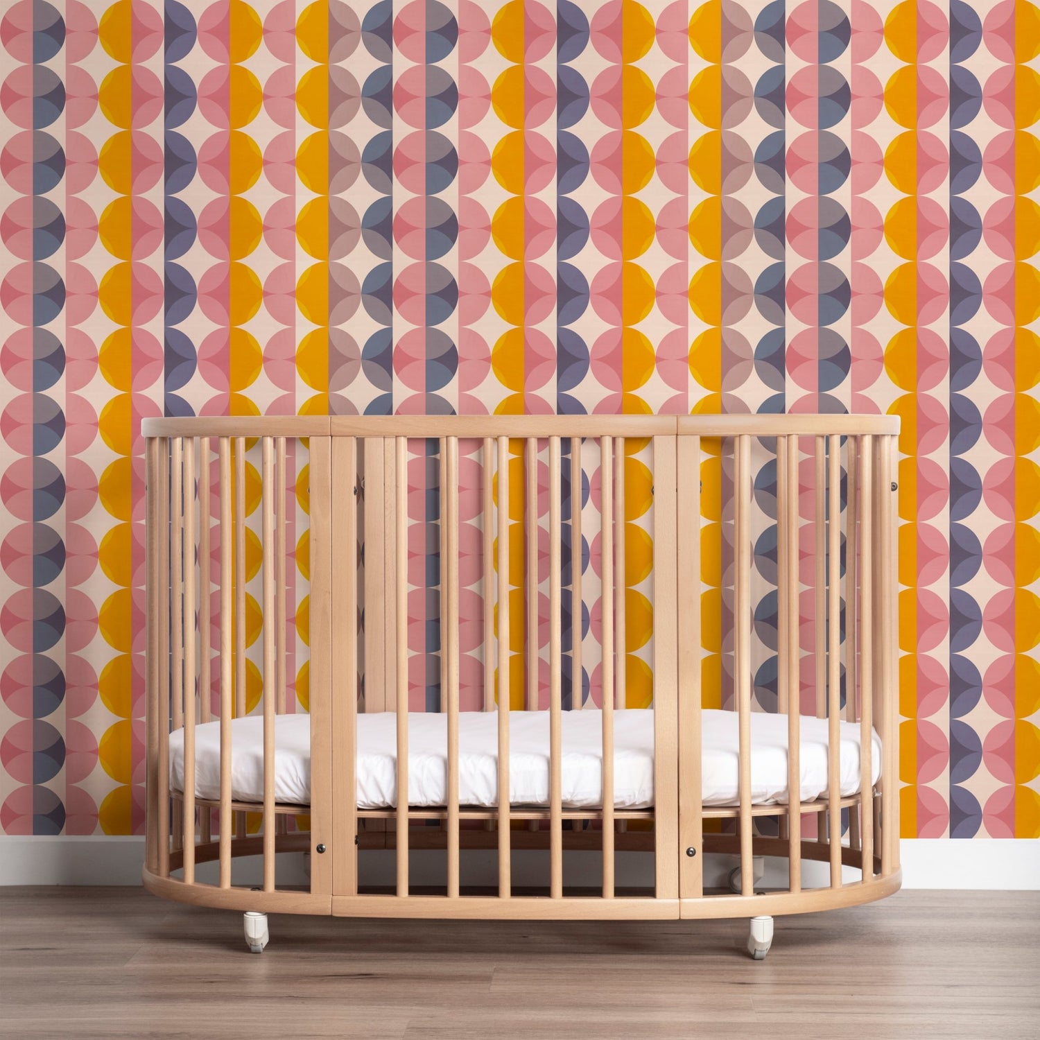 Pink Orange Retro Modern Nursery Wallpaper | Kids Room Wall Decor | Mid-Century Children&
