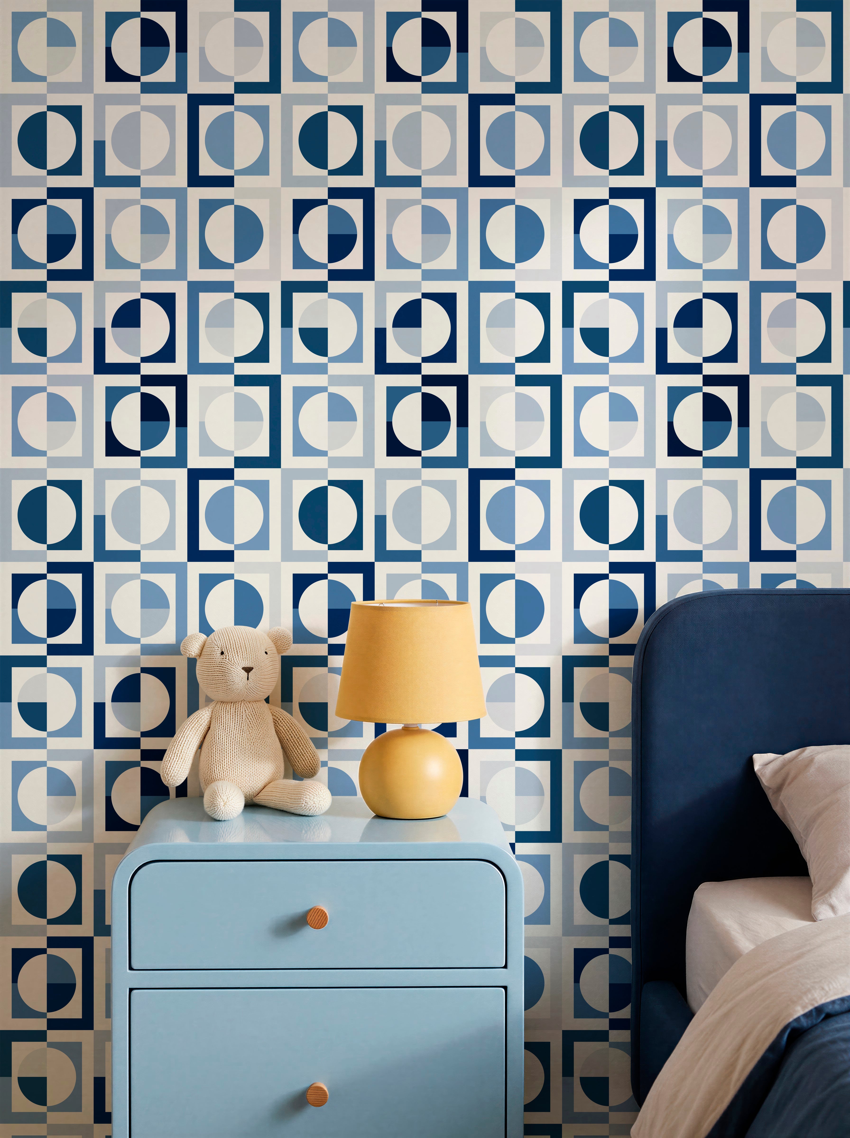 Shaken Not Stirred Retro Geometric Wallpaper | Circle Checkerboard Pattern