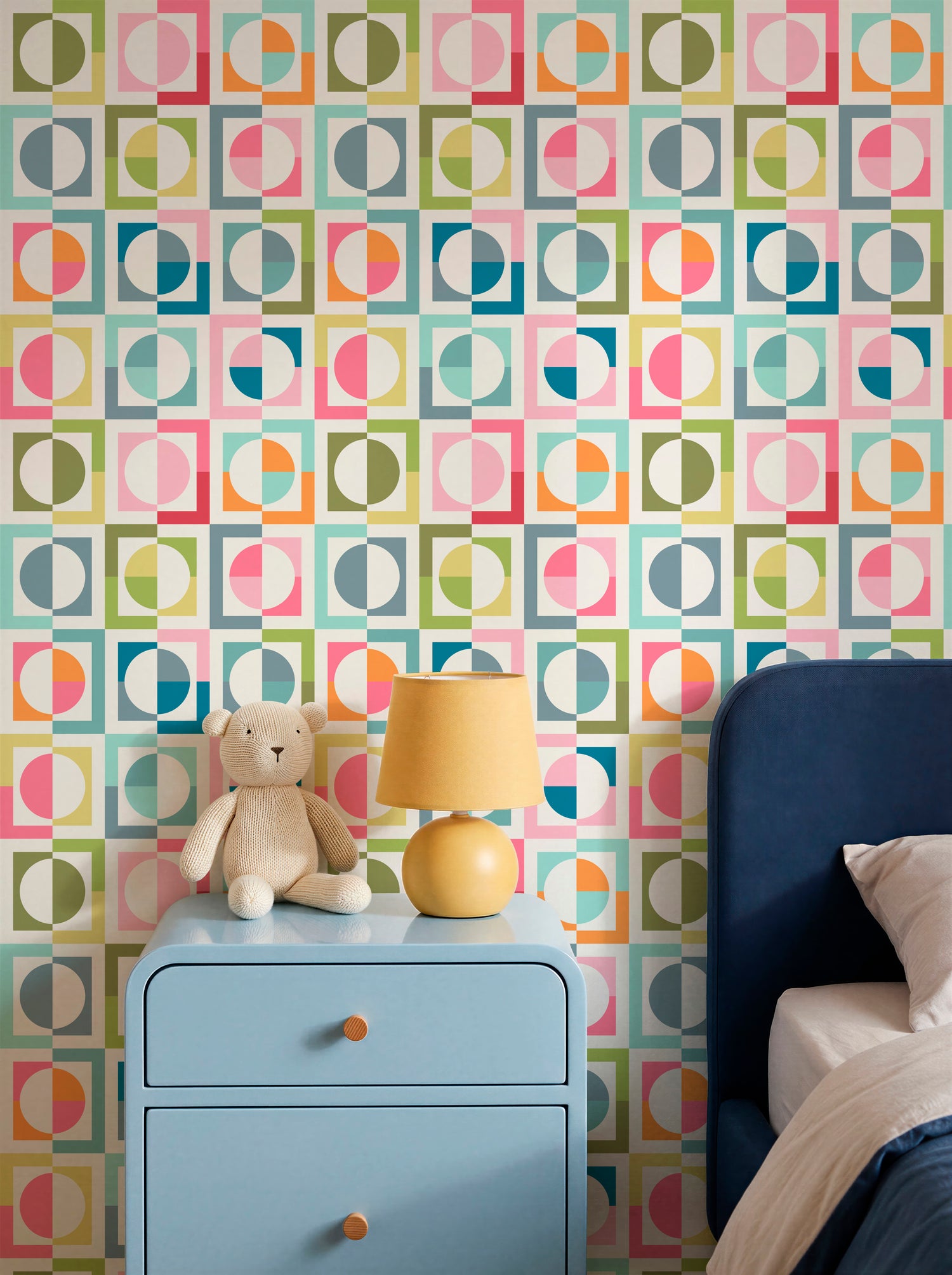 Shaken Not Stirred Retro Geometric Wallpaper | Circle Checkerboard Pattern