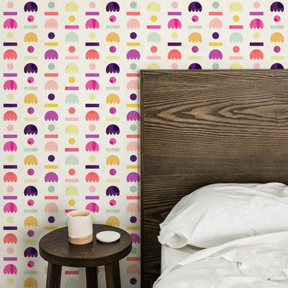 Scandinavian Floral Wallpaper - Modernist Blomma Design in Bright Pastel Mix