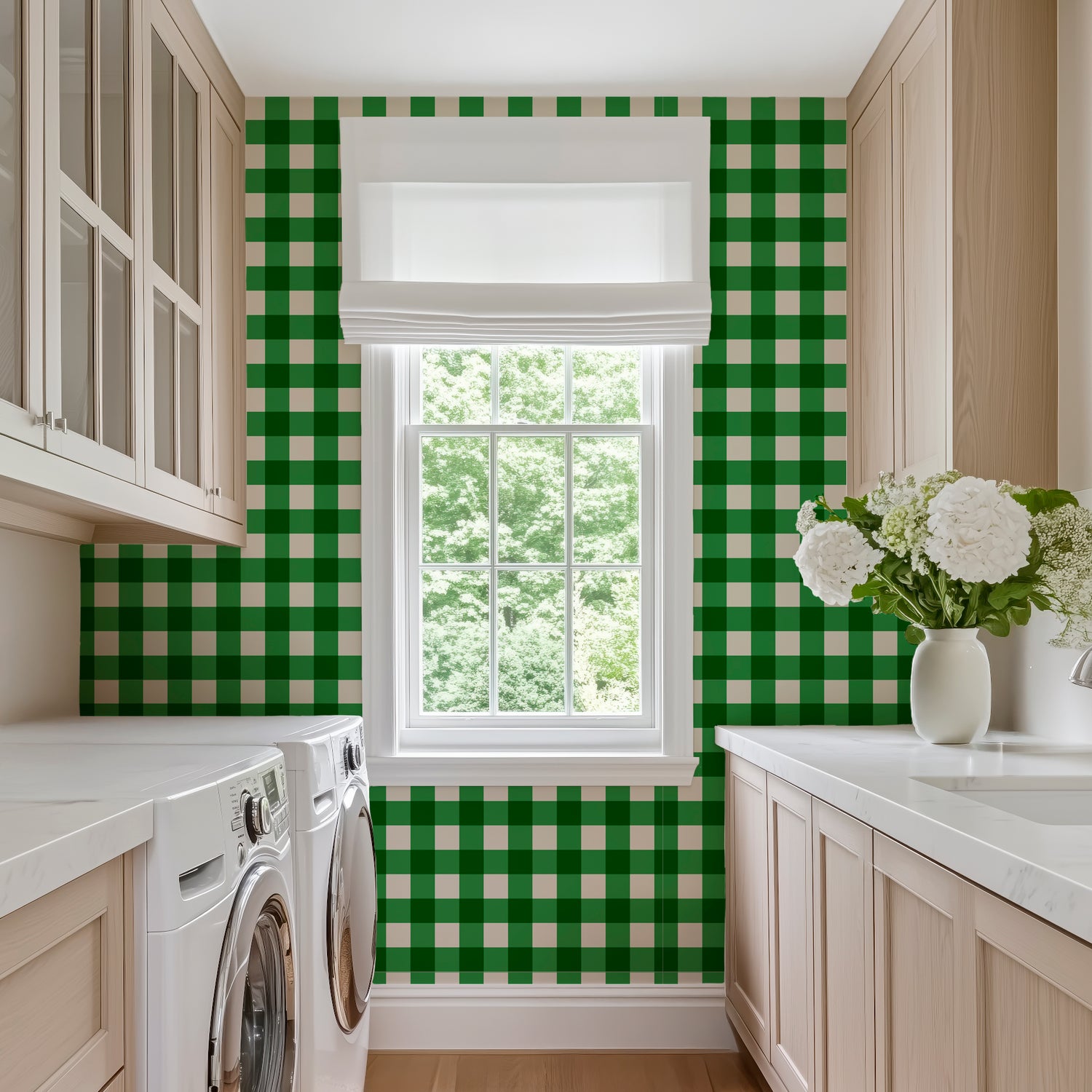 Modern Gingham Wallpaper in Raspberry, Grape or Bright Green