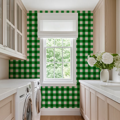 Modern Gingham Wallpaper in Raspberry, Grape or Bright Green