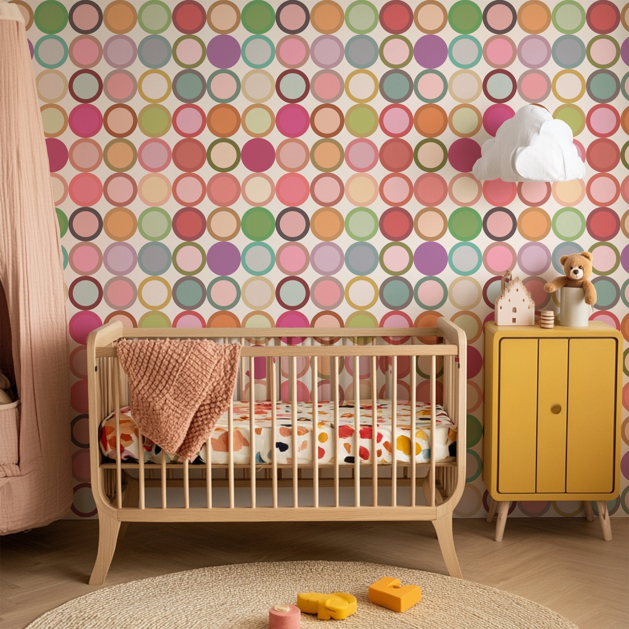 Retro Modern Earthy Circles Wallpaper - Mid-Century Nursery &amp; Kids Room Decor