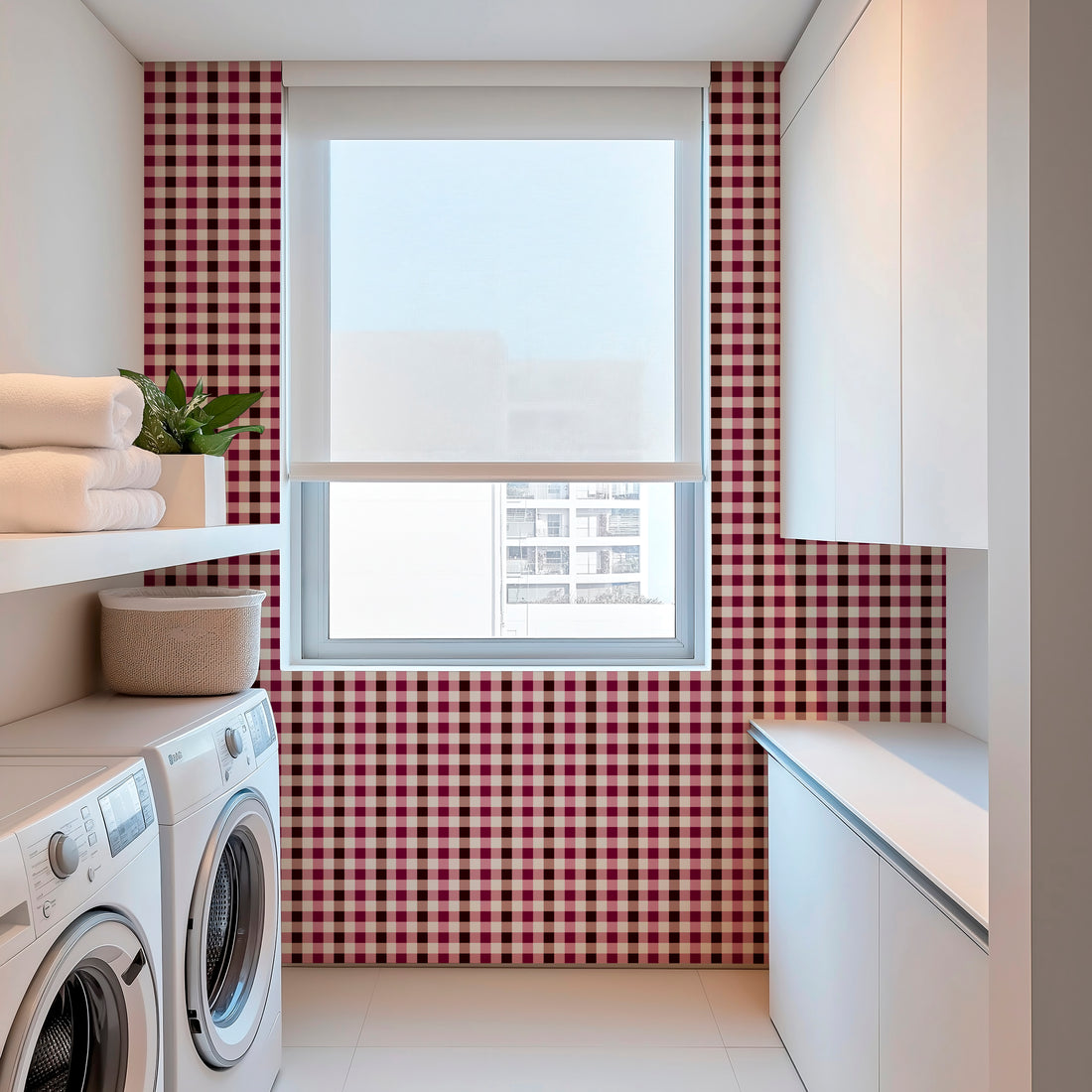 Modern Country Plaid Wallpaper in Blue or Pink