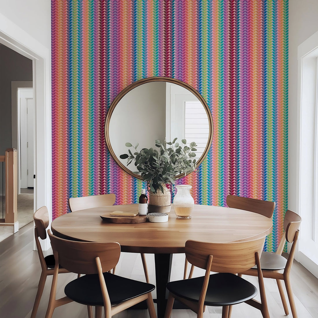 Bejeweled Rainbow Striped Modern Wallpaper