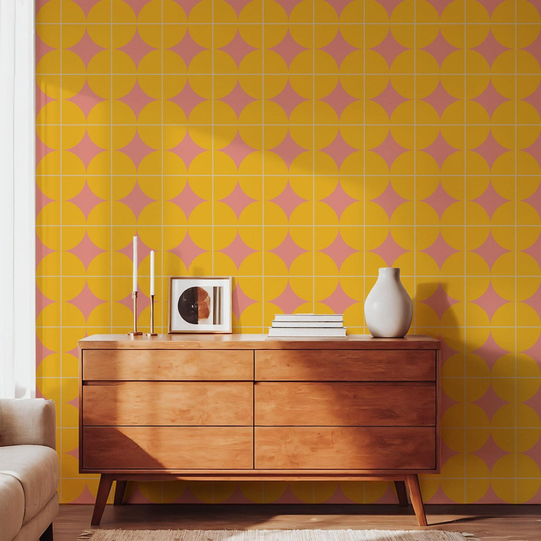 Pink Lemonade - Bold Retroi Gold &amp; Pink Wallpaper