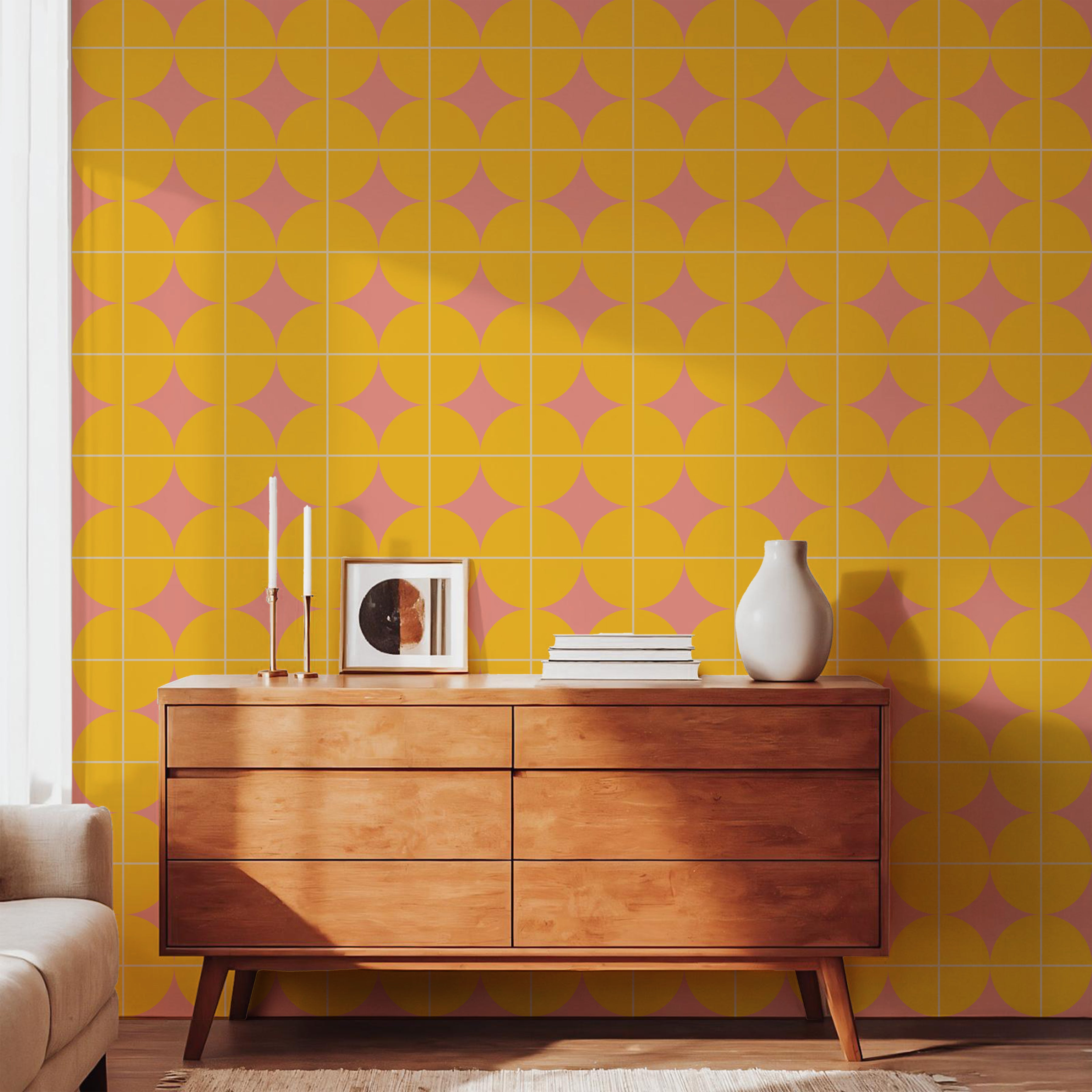 Pink Lemonade - Bold Retroi Gold &amp; Pink Wallpaper