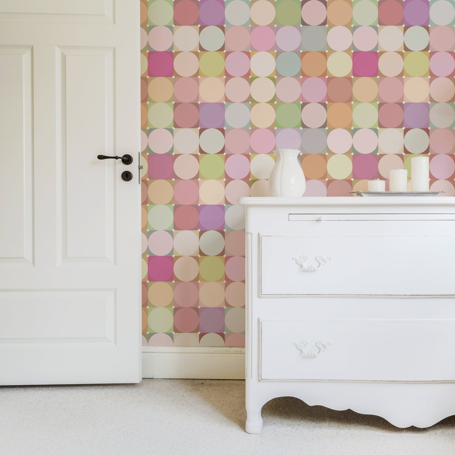 Macaron Dot - Soft Pastel Polka Dot Mid Century Wallpaper