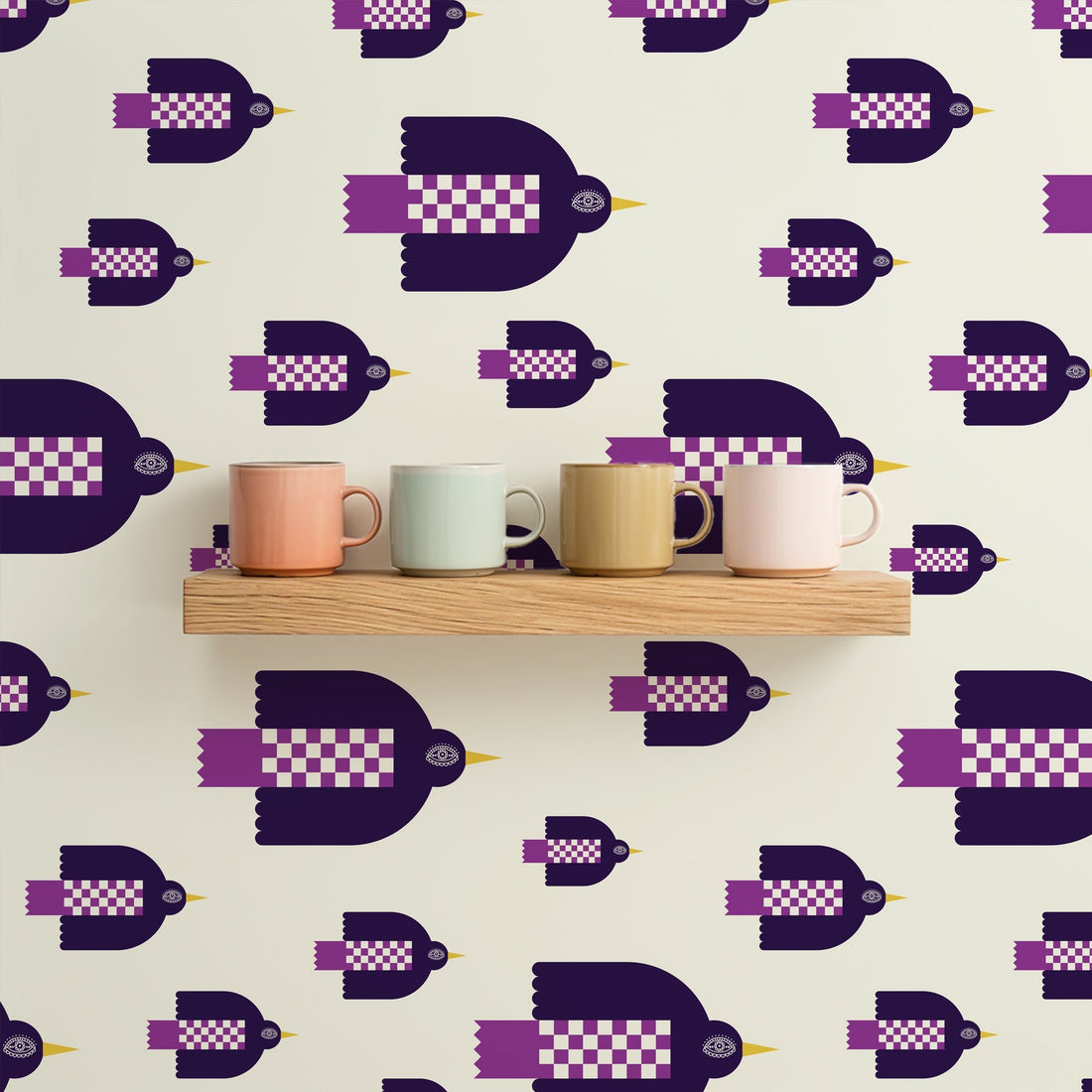 Folk Art Bird Wallpaper for a Country Living Inspired Decor Theme