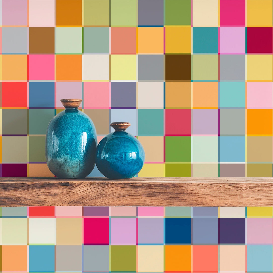 Retro Multicolored Checkered Wallpaper with Bright Colors