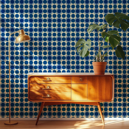 Blueberry Retro Wallpaper - Mid-Century Modern Blue Dot Pattern