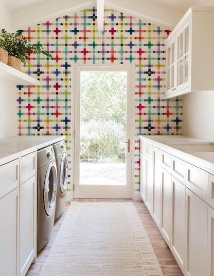 Retro Modern Cross Pattern Wallpaper - Mid-Century Scandinavian Design