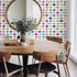 Retro cross pattern wallpaper by Victoria Bright Home — dining room square accent wall