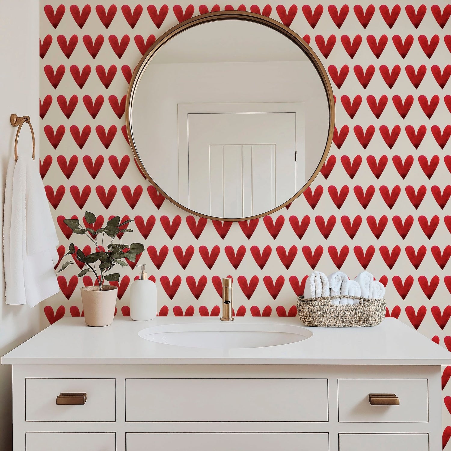 Be Still My Heart Modern Red and Cream Wallpaper