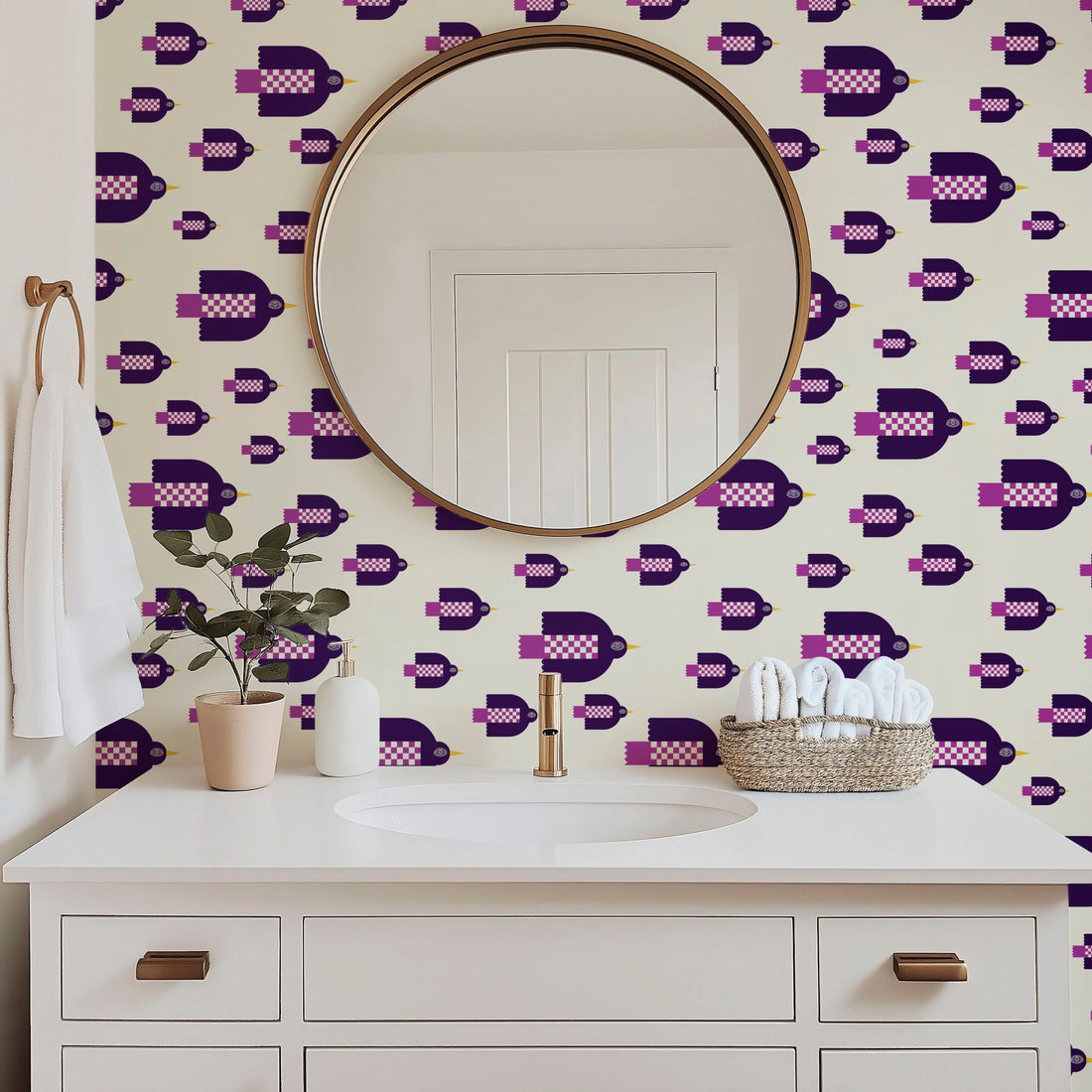 Folk Art Bird Wallpaper for a Country Living Inspired Decor Theme