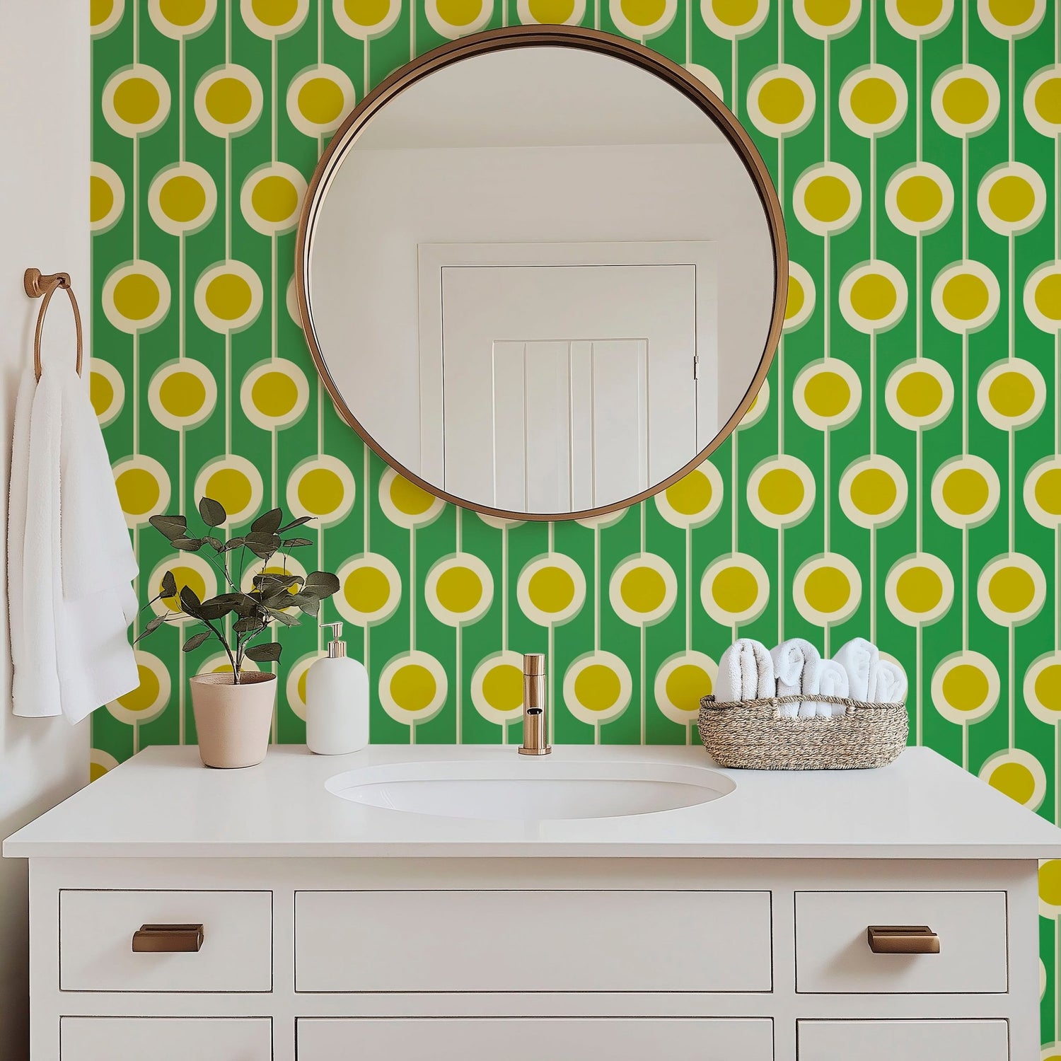 Modernist Floral Wallpaper in Five Bright Retro Colors