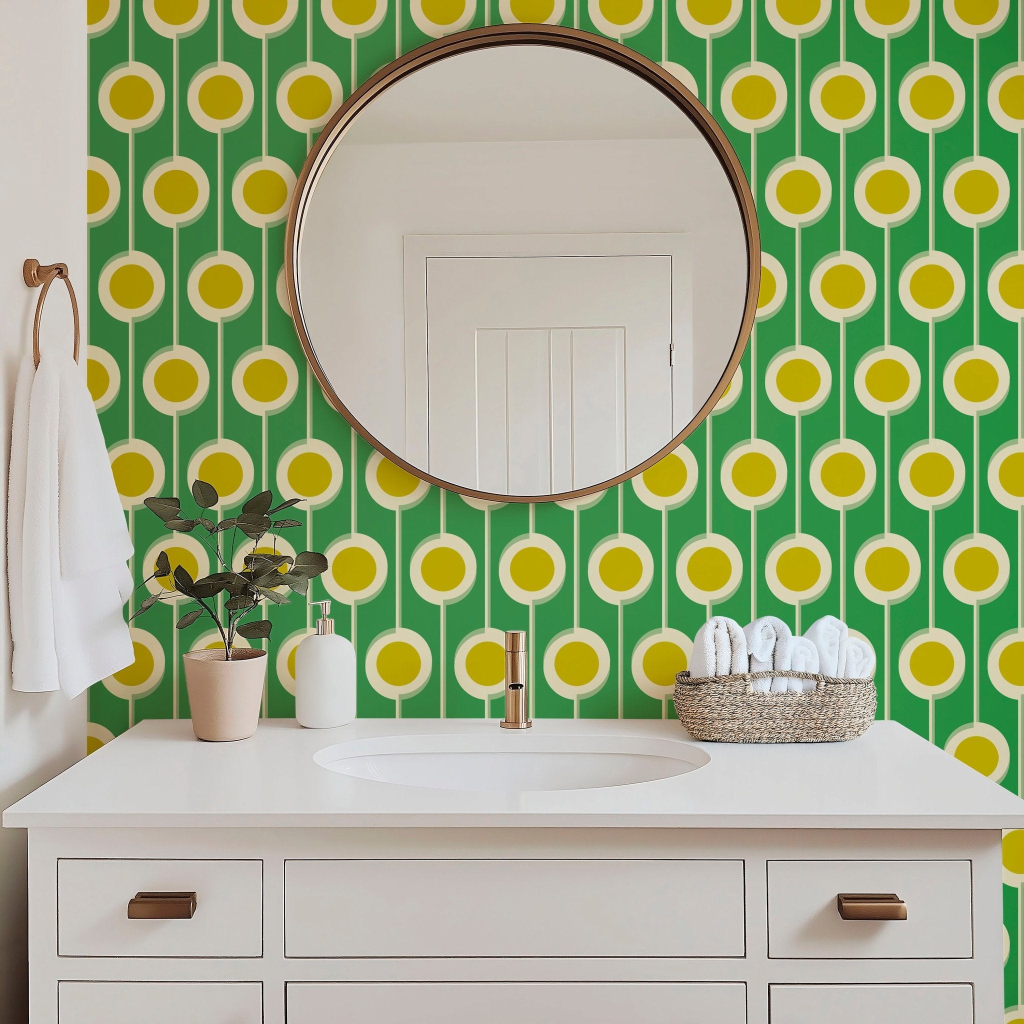 Modernist Floral Wallpaper in Five Bright Retro Colors
