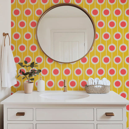 Modernist Floral Wallpaper in Five Bright Retro Colors