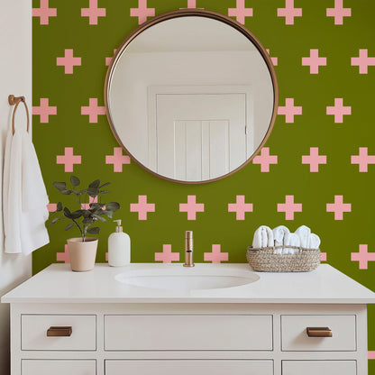 Swiss Cross Bold Colorful Wallpaper is Renter Friendly