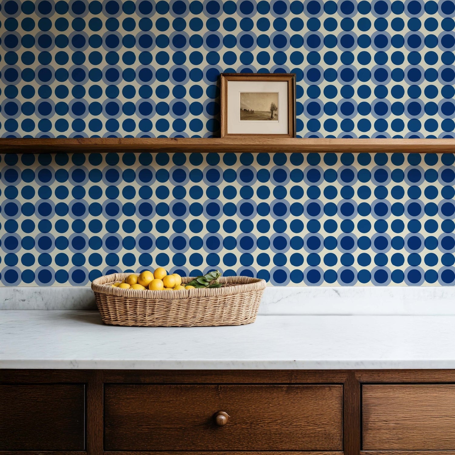 Blueberry Retro Wallpaper - Mid-Century Modern Blue Dot Pattern