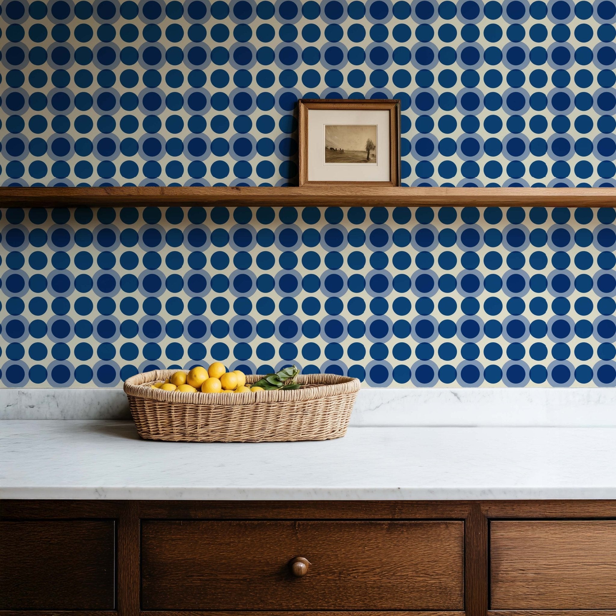 Blueberry Retro Wallpaper - Mid-Century Modern Blue Dot Pattern