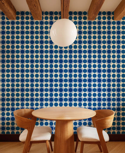 Blueberry Retro Wallpaper - Mid-Century Modern Blue Dot Pattern