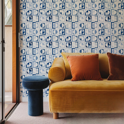 Shaken Not Stirred Retro Geometric Wallpaper | Circle Checkerboard Pattern