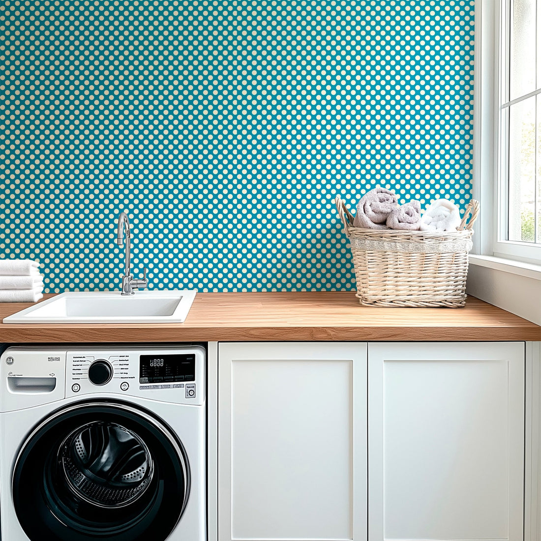 Modernist Mini Dot Wallpaper in Nostalgic Colors for Mid Century Modern Decor - Wallpaper | Victoria Bright Home - Colorful Modern Wallpaper For Your Home - - bedroom,blue,dining,dots,feminine,green,kids,kitchen,mid century,modern,nursery,office,red,retro,sixties,yellow