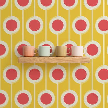 Modernist Floral Wallpaper in Five Bright Retro Colors