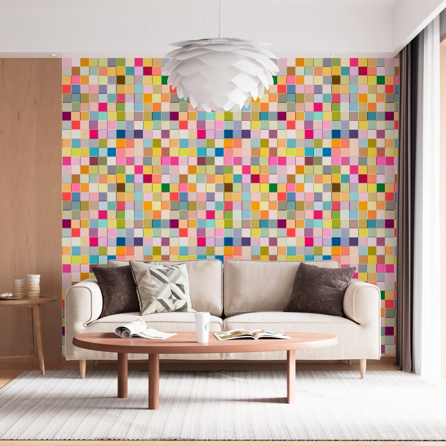 Retro Multicolored Checkered Wallpaper with Bright Colors