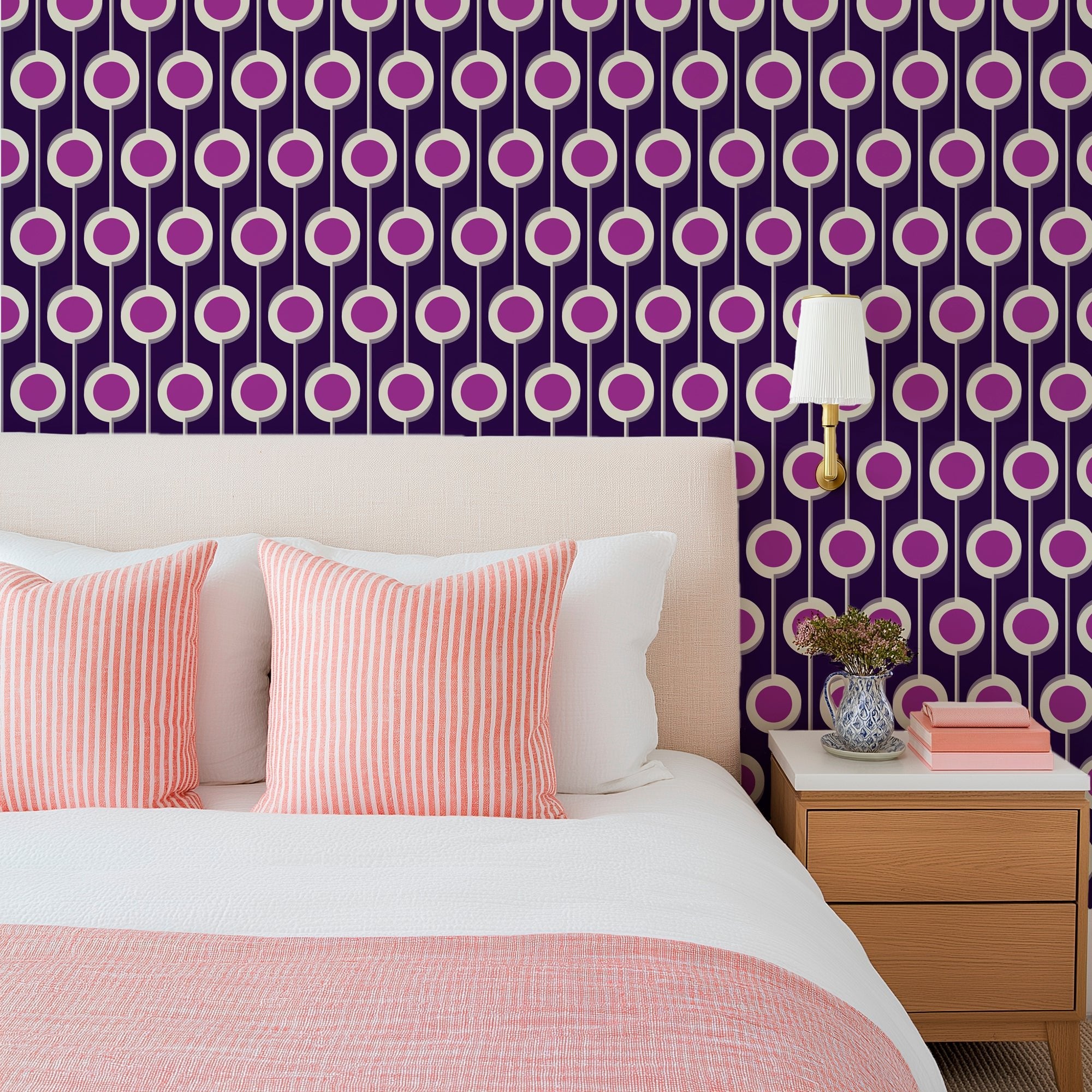 Modernist Floral Wallpaper in Five Bright Retro Colors
