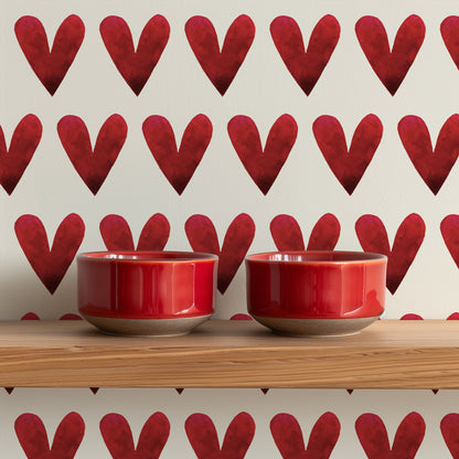 Be Still My Heart Modern Red and Cream Wallpaper