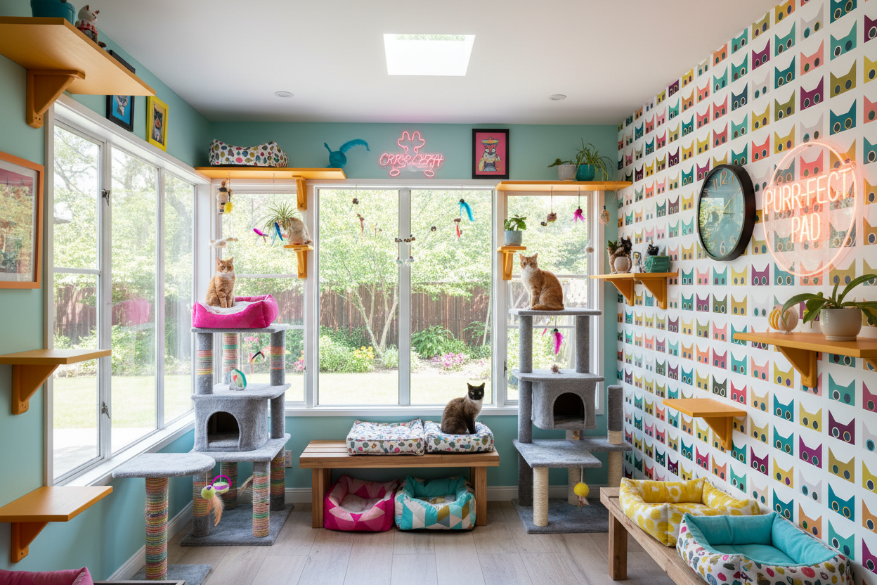 Scaredy Cats Wallpaper in Colorful Catio