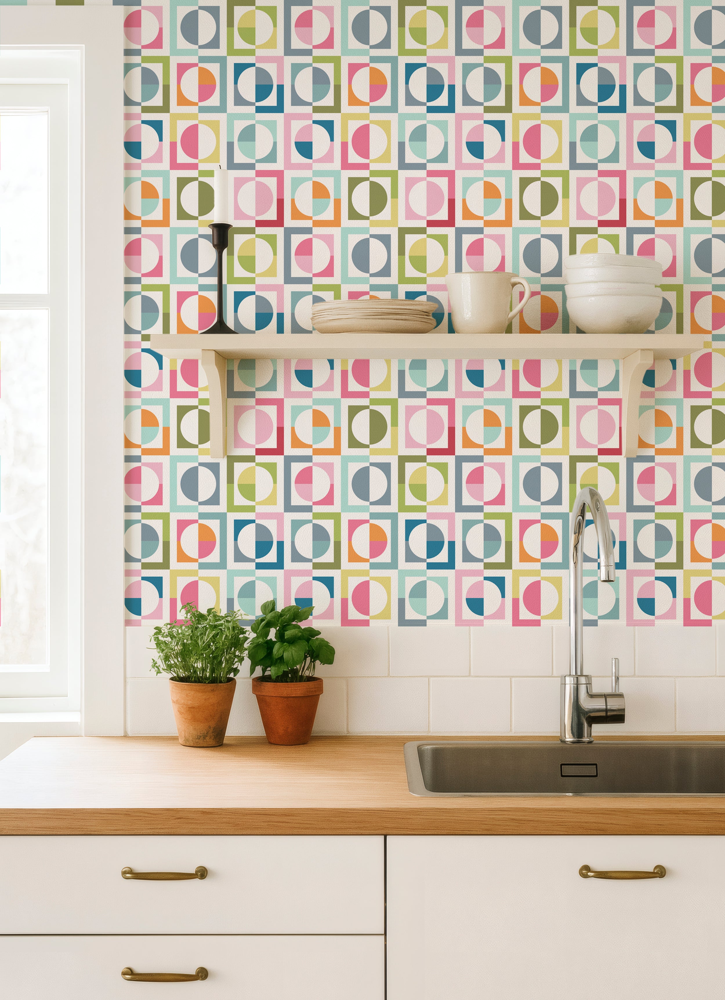 Shaken Not Stirred Retro Geometric Wallpaper | Circle Checkerboard Pattern