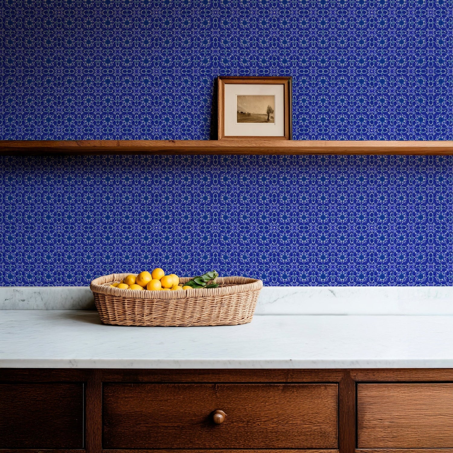 Victorian Lace Blue Wallpaper for English Cottage Style