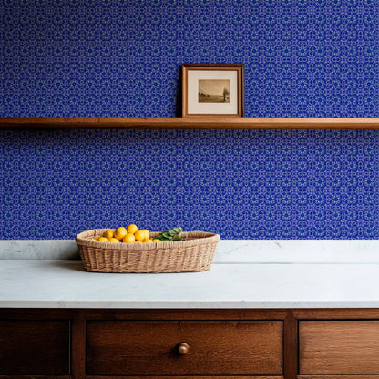 Victorian Lace Blue Wallpaper for English Cottage Style