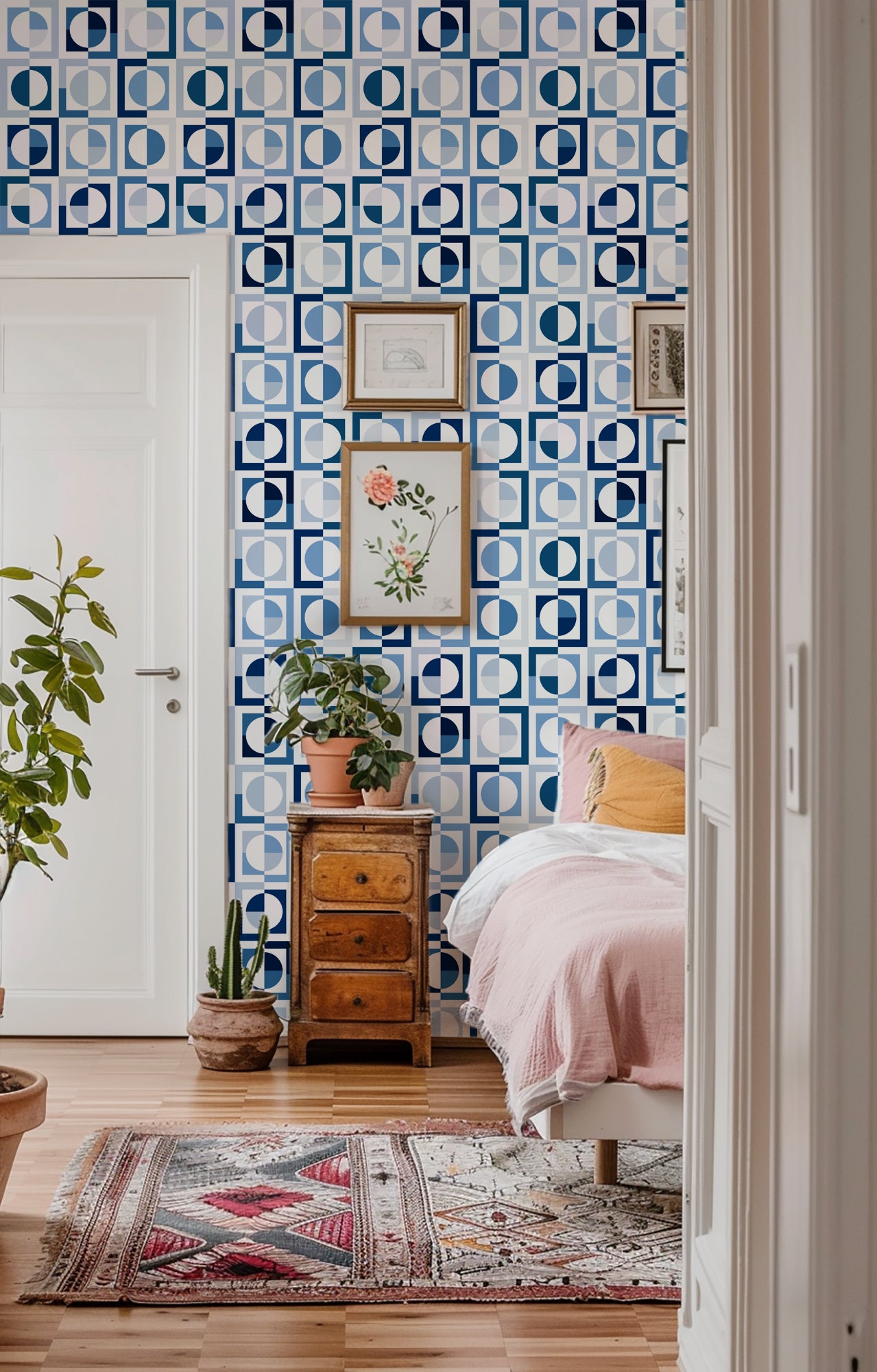 Shaken Not Stirred Retro Geometric Wallpaper | Circle Checkerboard Pattern